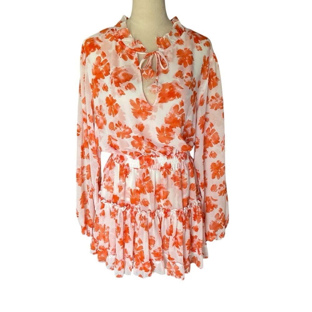 Misa Los Angeles Dress L Floral Chiffon Coquette Resort Smocked Tiered Lorena - Picture 3 of 9